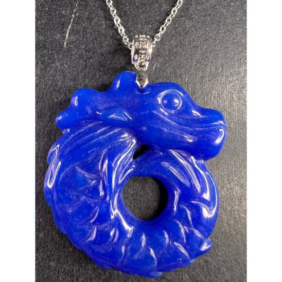NEW Blue Jade dragon sterling silver pendant and chain - Picture 9 of 12